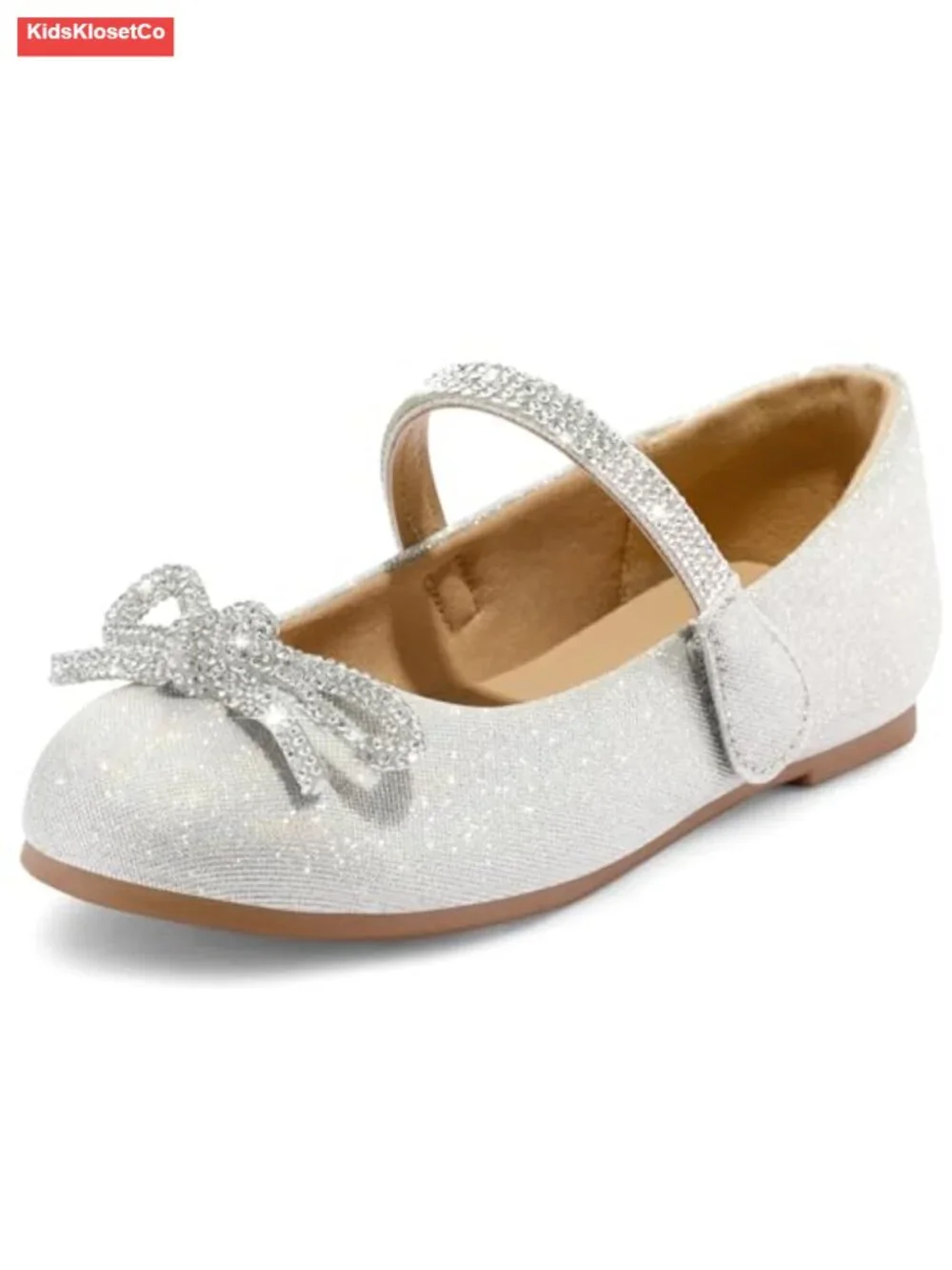 Girls Rhinestone Ballet Flat with Bow - Party Wedding Dress Shoes